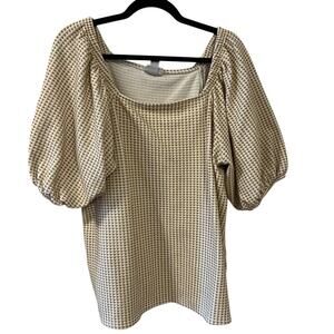 Ava & Viv Mustard Yellow and White Gingham Puff Sleeve Blouse Size 2x